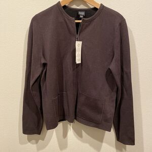 Vintage NWT Eileen Fisher‎ Jacket Round Neck Zip Brown Spa Wear Small